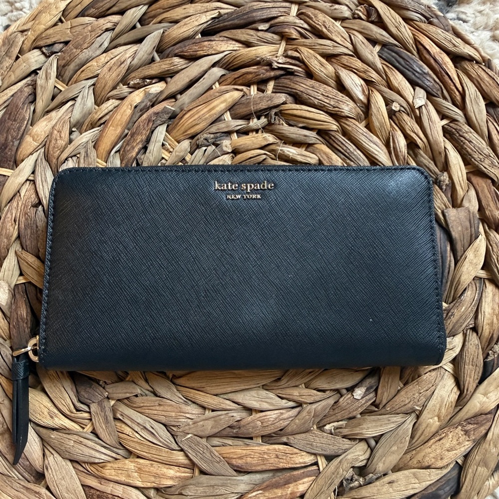 kate spade Black Zip-Around Saffiano Leather Wallet